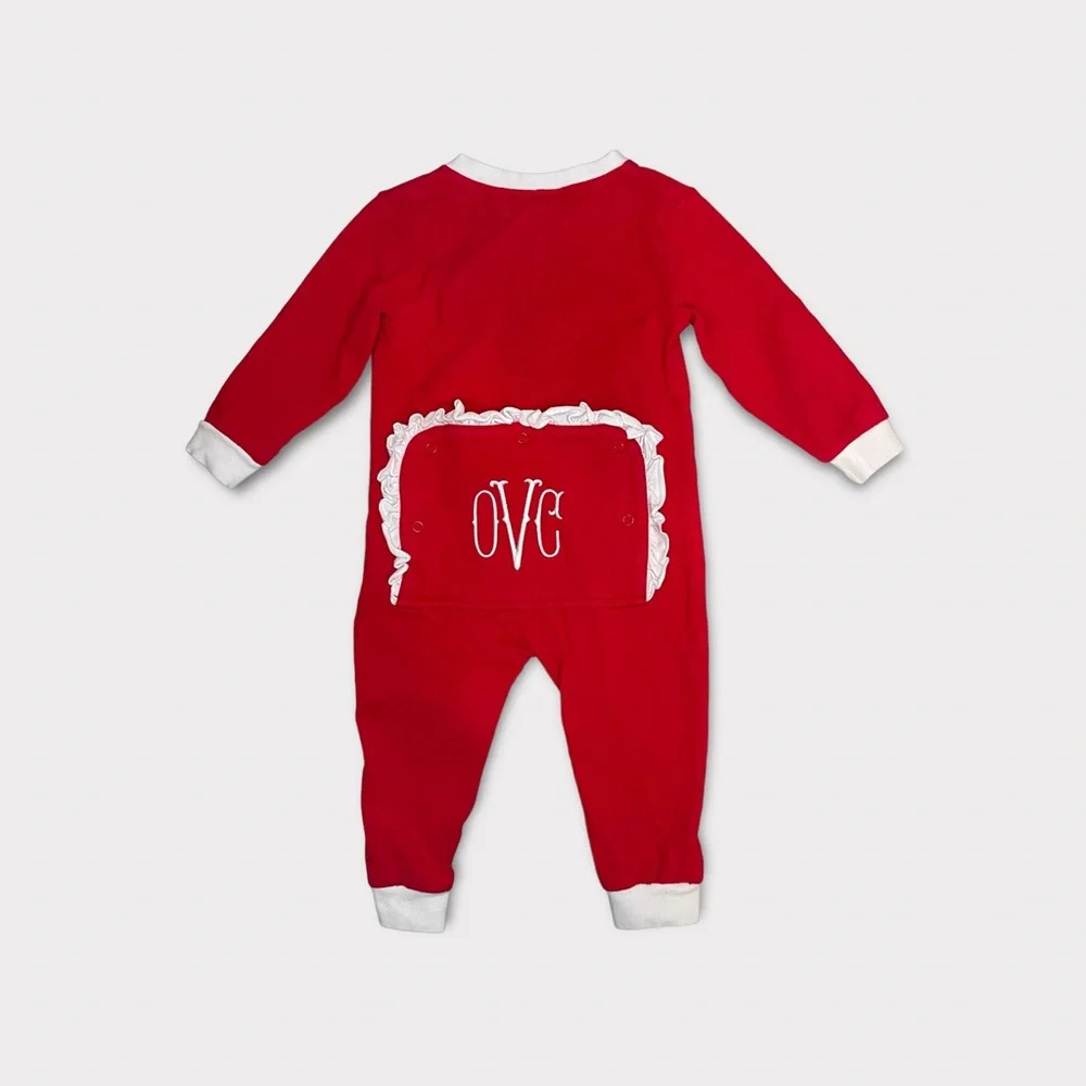 Classic Whimsy Red & White Monogrammed OVC Holiday Butt Flap Sleeper